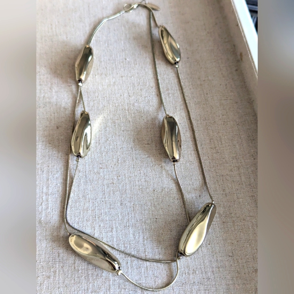 Gegrge Station Necklace Silver/Gold Tone Chain Extra Long Strand Can be Doubled